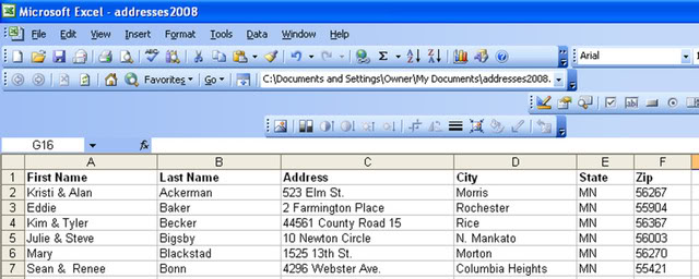 Address-Spreadsheet