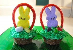 Marshmallow Peeps Treat: Easter Bunny Basket Cupcakes