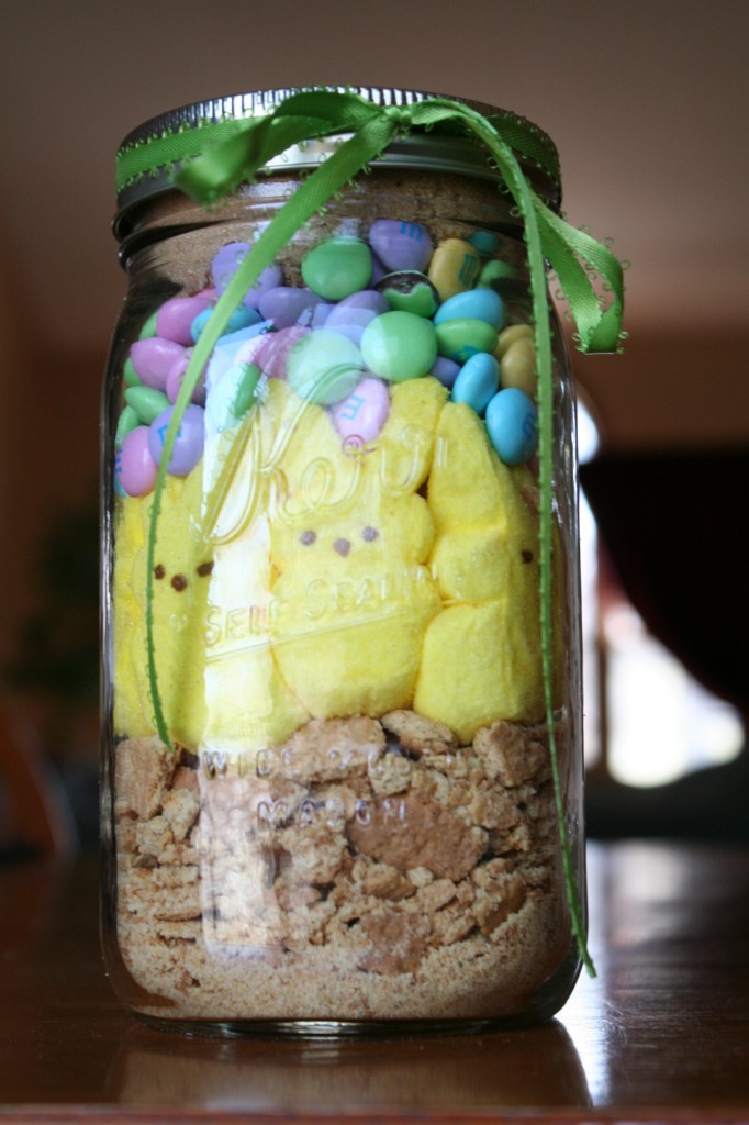 marshmallow peeps s'mores in a jar