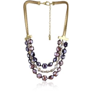 Kenneth Cole Violet Glass Faceted Bead 3 Row Necklace