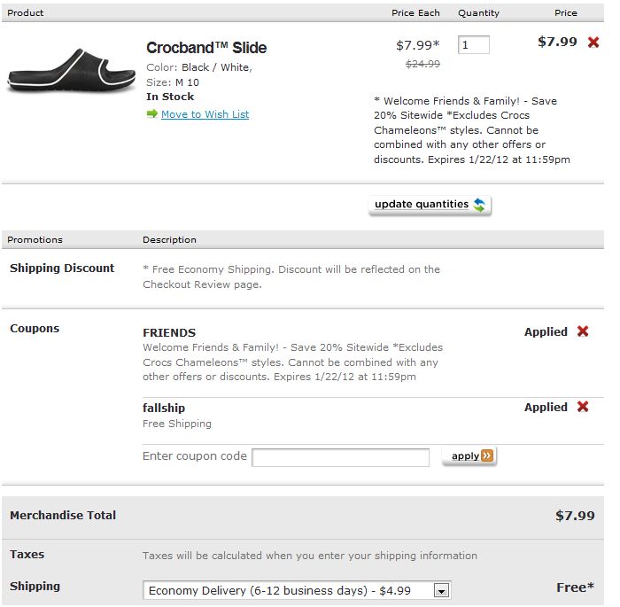 Crocs - Shopping Cart Contents