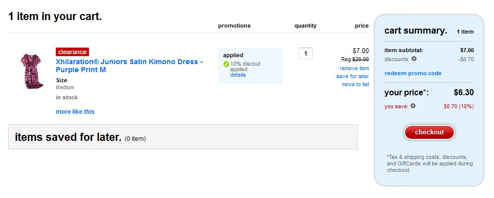 Target Cart Contents - Xhilaration Kimono Dress