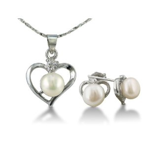 Heart Shaped Freshwater Pearl Pendant and Earrings Set - Amazon