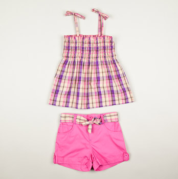 Infant Plaid Smocked Top Poplin Short Set Pink - Totsy