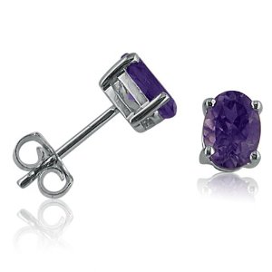 Oval Amethyst Stud Earrings Set in Sterling Silver
