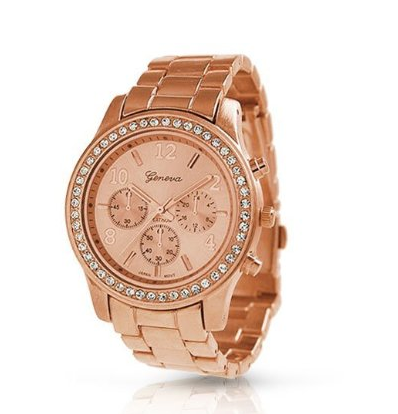 Geneva Rose Gold Plated Classic Round CZ Ladies Watch