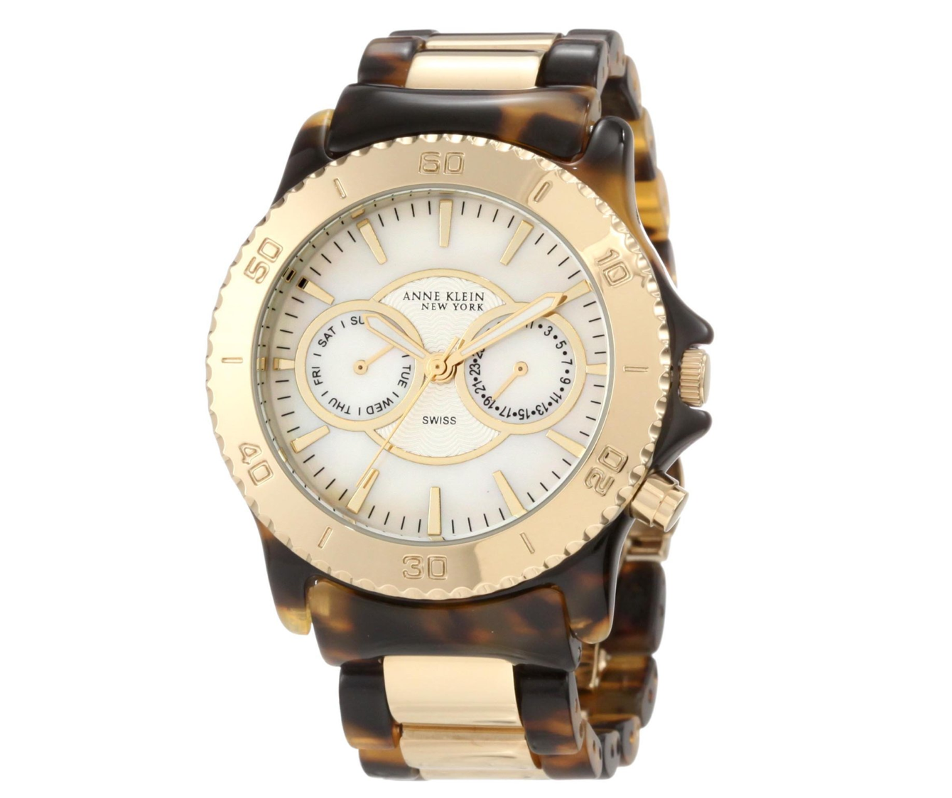 Anne Klein New York Women's 122024WMTO Multi-Function and Gold-Tone Tortoise Resin Bracelet Watch