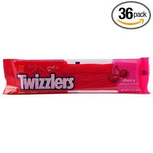Twizzlers Pull 'n' Peel Candy, Cherry, 2.2-Ounce Packages (Box of 36)