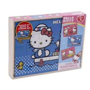 Hello Kitty 3Pk Wood Puzzles In Wood Storage