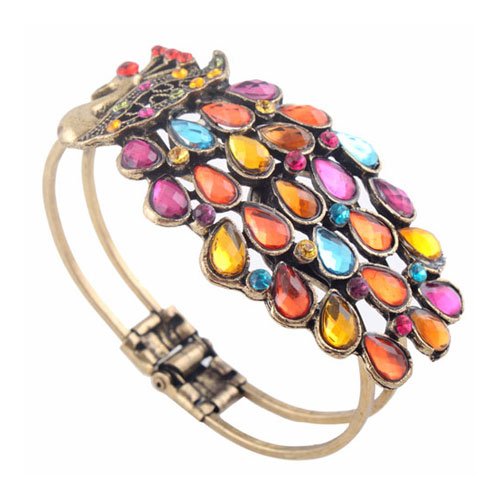 Multi Vintage Colorful Crystal Peacock Bracelet Bangle