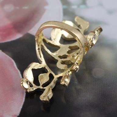 Retro Rhinestone Gold Flower Ring