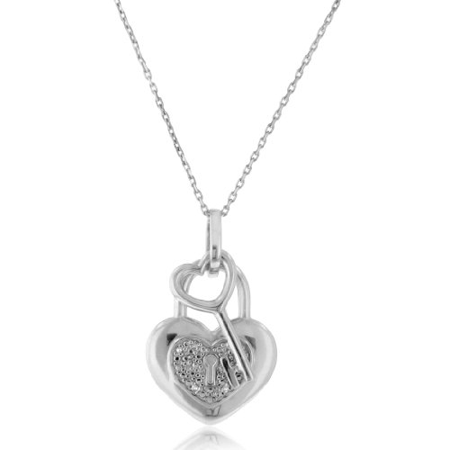 Sterling Silver Diamond Heart Lock & Key Pendant - Amazon Deals