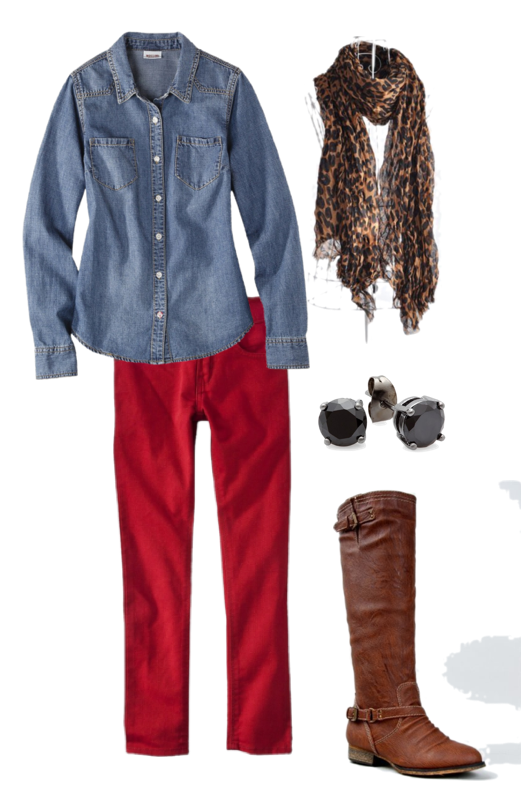 Frugal Fashionista: Red Denim + Animal Print