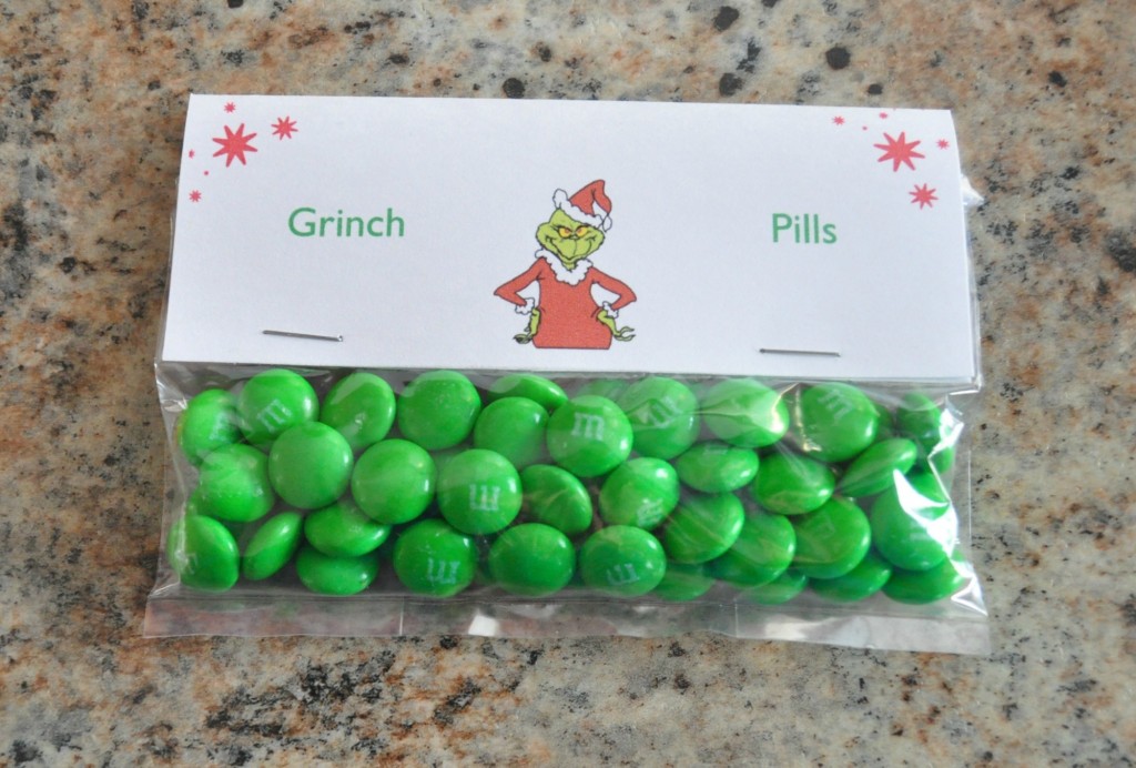 christmas treat bag ideas, grinch pills