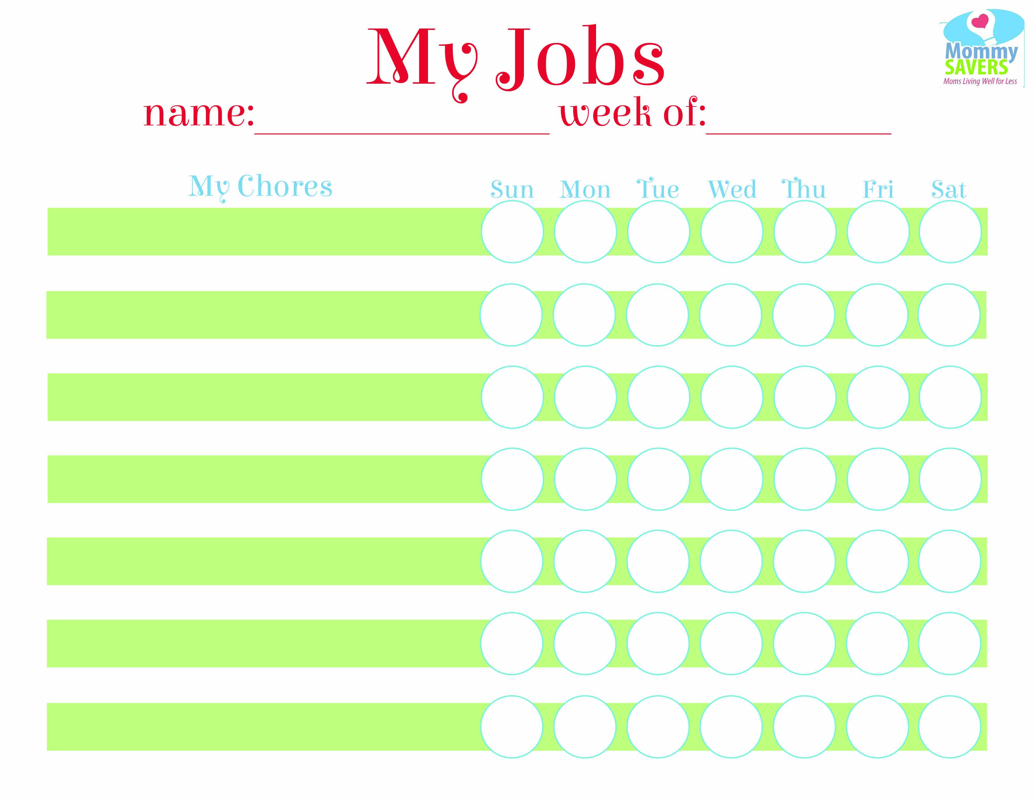 Printable Allowance Chore Chart