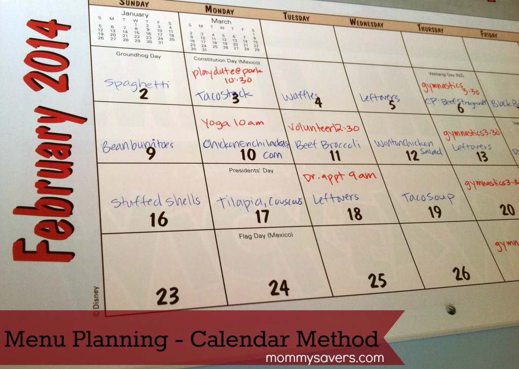 Menu Planning Method #3 - Paper Calendar